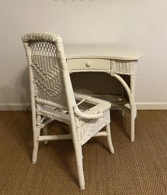$799 • Buy Antique Wicker Vanity Dressing Table  With Original  Chair Desk Set