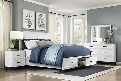 NEW Modern White Queen King 4PC Bedroom Set Rustic Furniture Platform Bed/D/M/N • $1799.99
