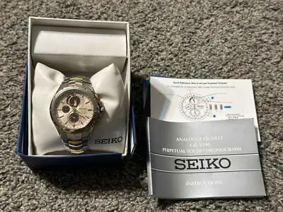 SEIKO Coutura Solar Perpetual Two-Tone Sapphire Crystal Men's Watch V198-0AB0 FS • $224.95