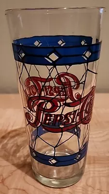 Vintage Pepsi Cola Stained Glass Tiffany Style Drinking Glass 1970s 6.5  Tall • $4.99
