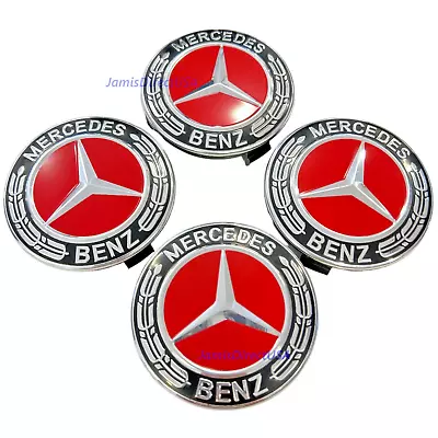 4X Mercedes-Benz Classic RED Wheel Center Hub Caps Emblem 75MM Laurel Wreath • $14.90