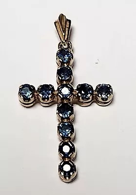 9ct Yellow Gold Cross Pendant With Blue Gemstones London 1985 2g 23mm X 21mm • £69.99