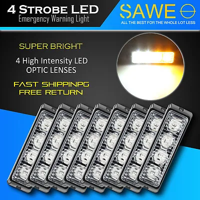 8 X White Amber 4 LED Truck Emergency Beacon Warning Hazard Flash Strobe Lights • $69.89