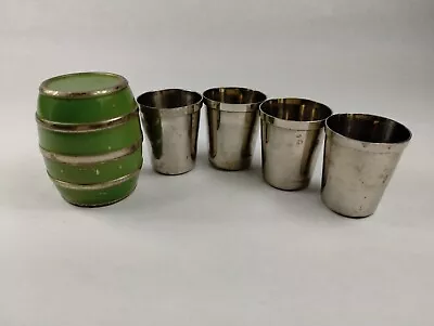 Vintage Metal Shot Glass Lot Of 4 In Green Barrel Germany - BR233 • $14.95