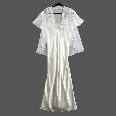 $84 • Buy Vtg Val Mode Womens White Peignoir Set Gown Bridal Night Dress Chemise Robe Sz S
