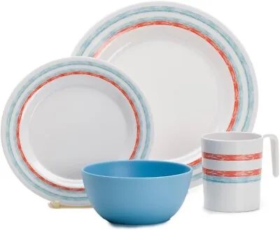 16 Piece Melamine Set Striped Dinnerware Plates Bowls & Mugs For Outdoor Dining • £39.99