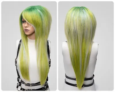 Green Wig With Bangs Long Styled Emo Drag Anime Cosplay Hairstyle Alopecia Chemo • $186.77