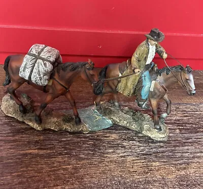 Vintage Figurine Cowboy & 2 Horses 8”T 13”L • $49.85