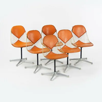 C. 1961 Set Of 6 Herman Miller Eames Orange Bikini Pad Swivel PKC2 Dining Chairs • £3770.83