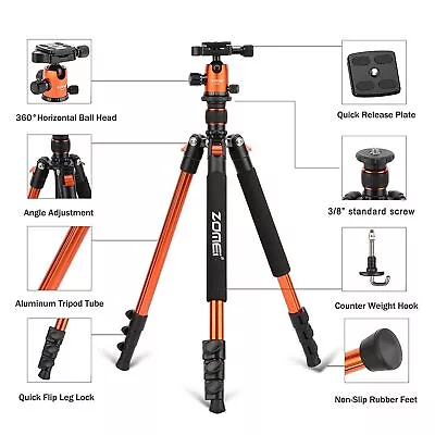 $67.99 • Buy For Canon Nikon DSLR Camera ZOMEI 555 Pro Orange Tripod Ball Head Stand Travel