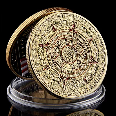 Mexico Gold Plated Calender Azetc Color Souvenir Coin Collectibles • $4.41