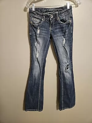 Vanity Womens Kennedy Flap Pockets Bootcut Destroyed Low Rise Blue Jeans 24/33 • $14.95