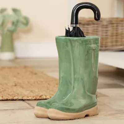 Green Ceramic Umbrella Stand Indoor Walking Stick Holder Home Storage Welly Boot • £34.99