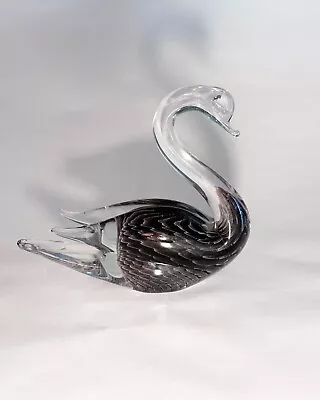 MARCOLIN Art Glass Black Swan Figurine - Hand Made In Sweden 6” • $35