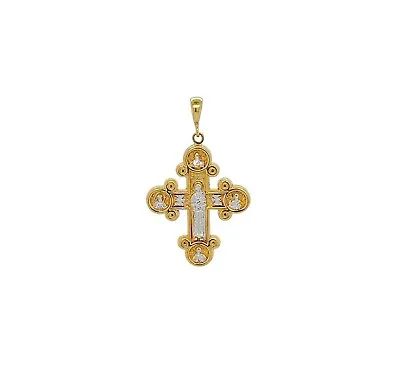 14k Gold Fancy Two-Tone Jesus Mary And Angels Four Way Authentic Cross Pendant • $315.59