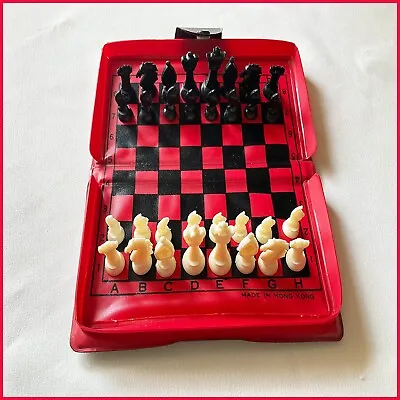 Vintage Mini Magnetic Travel Folding Chess/Checker Set Made In Hong Kong • $9.29