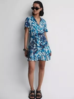 *Reiss Posey Ditsy Print Belted Mini Dress Blue Size 6 Retail $330 • $59.98