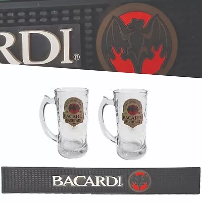 BACARDI OAKHEARTSPICED  RUM 2 TANKARD GLASSES 420ml + 3D RUBBER BAR MAT 60x8.5cm • $59.99