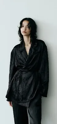 Zara New Women’s Black Long Sleeve Wrinkled Satin Effect Kimono. Size XS-S • $44.99