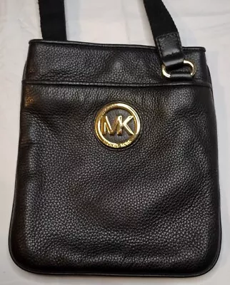 Black Michael Kors Fulton Leather Crossbody W/Wide Web Shoulder Strap • $40.96