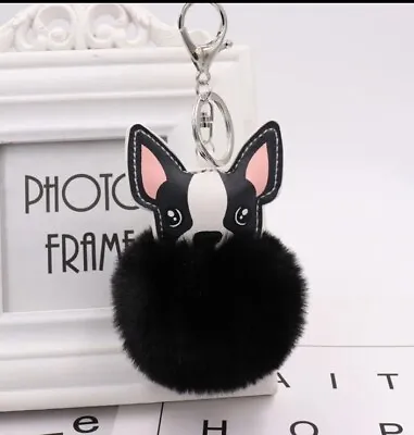 Keyring Soft Faux Fur Black Fluffy Dog Pompom HandBag Bag Charm Keychain Gift UK • £4.99