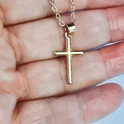 Gold Cross Necklace Women Gold Plated Tiny Cross Pendant Chain Adjustable • £1.25