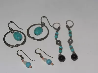 Vintage Turquoise Sterling Silver Earrings Dangle Pierced Lot [a256] • $19.99