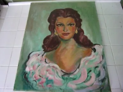 VINTAGE RED HEADED WOMAN PORTRAIT PAINTING  16X20 Original -SIGNED-A BEAUTY • $44.99