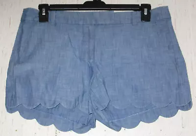 New Womens J. Crew Chambray Blue Scalloped Short W/ Pockets   Size 10 • $26.95