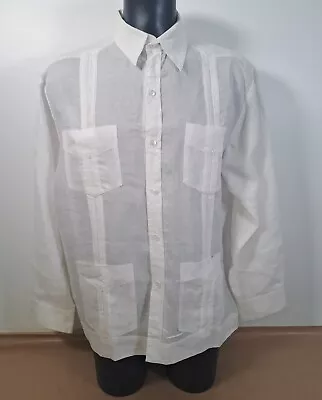£35 • Buy MOJITO Linen Shirt Button Up Long Sleeve Guayabera Collection White Men's XL