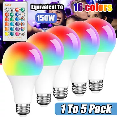 1-5 Pack RGBW LED Light Bulb E26/E27 Multicolor Dimmable Lamp Remote Control • $23.95