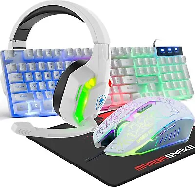 Rainbow Backlit Gaming Keyboard Mouse And RGB Gaming Headset And Mat Combo Wired • $52.89