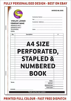 Personalised A4 Invoice Book / Duplicate / Ncr / Receipt / Estimate 50 Sets Pad • £13.50