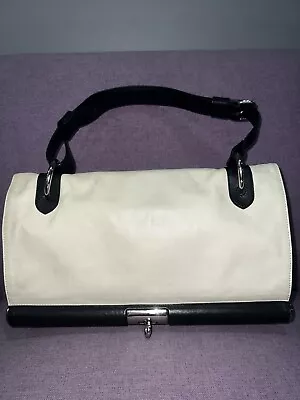 Dries Van Noten Ivory/Black Leather Shoulder Satchel Bag • $39.99