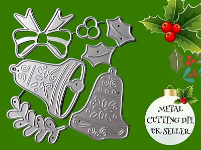 £4.35 • Buy Christmas Bells & Holly Metal Cutting Die Berries Bow CraftsXmas Card Making UK