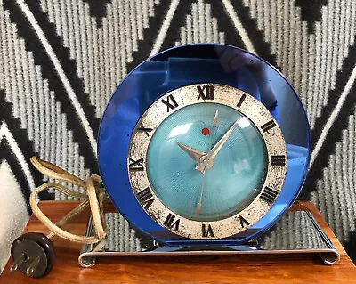 Vintage Telechron Lexor Alarm 4F65 Blue Mirrored Tabletop Desk Electric Clock 6  • $197