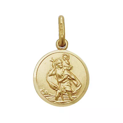 Mens 9ct Gold 12mm Plain Round Engravable Back St Christopher Pendant • £102.94