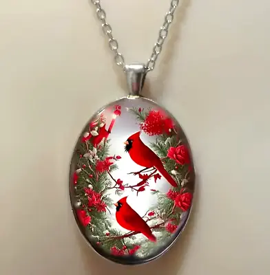 Fashion Cardinal Classic Red Bird Engraved Oval Shape Necklace Lucky Women Girl • $15.98