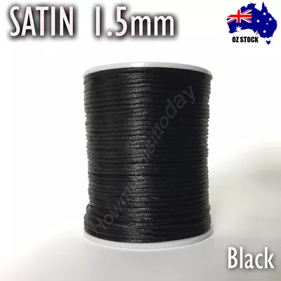 1.5mm Chinese Knot Satin Rattail Cord Shamballa Nylon Macrame Kumihimo  BLACK • $6.86