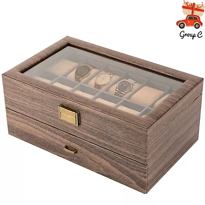 24 Slots Watch Box Watch Case Mens Jewelry Holder Watch Display Case W/ Drawer • $45