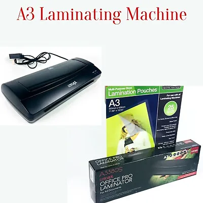 A3 Thermal Laminator Hot Cold Roller Laminating Machine + 25 Laminating Pouches • £44.09