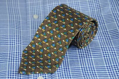 Brooks Brothers Men's Tie Brown Green & Blue Equestrian Hat Print Silk Necktie  • $29.99