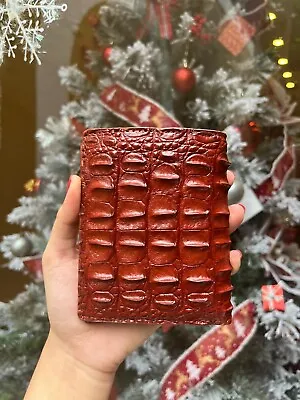 Brick-Red Genuine Crocodile Leather Wallet Men Bifold Back Skin  Double Side • $32