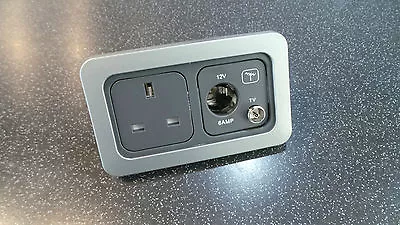 Cbe C-line 1x 240v 3 Pin Socket+12v/tv+ Gunmetal Grey Surround Motorhome Caravan • £18.95