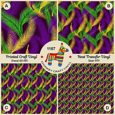 Mardi Gras Feather Patterned HTV Iron On Printed Cricut Adhesive Vinyl 1167 • $2.30