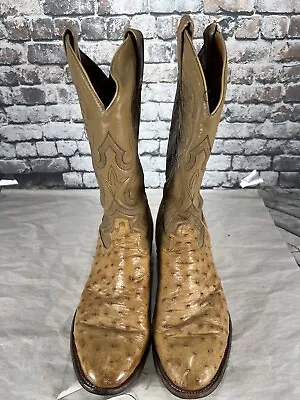 Tony Lama  Distressed Ostrich Leather Beige Western Boots Men's 9.5 EE -(C) • $75