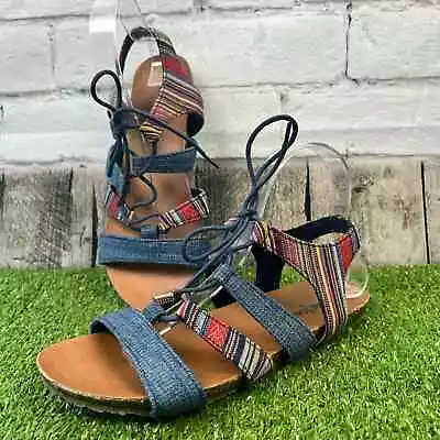 MINNETONKA Women's 8 Effie Gladiator Sandal Flat Colorful Boho Southwestern Blue • $18.17