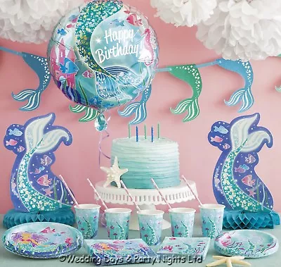 Girls Mermaid Birthday Party Banner Tableware Balloons Hawaiian Beach Pool Decor • £1.98