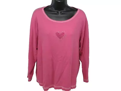 Quacker Factory Womens Top 1X Pink Embellished Rhinestone Heart Tee Scoop Neck • $16.99