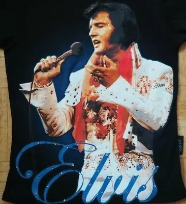 Elvis Presley Dragonfly Black Embellished Shirt King Of Rock & Roll Small NWT • $68.35